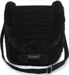 Demonia /Pleaser black stretch faux suede/fur crossbody bag