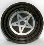 Azure Green black wood coaster incense burner inlaid with metal pentagram