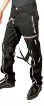 Tripp black twill zippered straight leg black cotton spandex bondage pant with straps