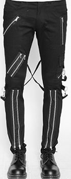 Tripp men's black cotton fitted bondage pants with zippers, straps
