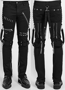 Tripp men's black fitted cotton/spandex stretch studded bondage pant with straps