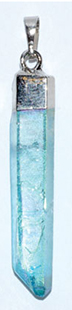 2 inch aqua aura quartz point necklace on black cord