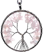 Tree of life rose quartz gemstone 2 inch pendant necklace on cord