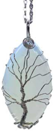 Oval Tree of life white opalite gemstone 1 3/4 inch pendant necklace on cord