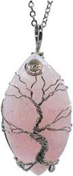 Oval Tree of life rose quartz gemstone 2 inch pendant necklace on cord