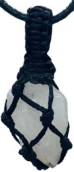 Rainbow moonstone gemstone macrame cage rough tread pendant necklace on cord