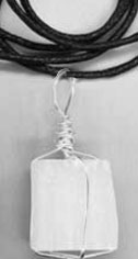 Selenite wire wrapped necklace on black cord