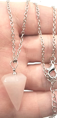 Rose Quartz Crystal pendulum pendant on chain
