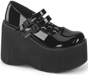 Pleaser/Demonia black vegan patent 2 strap 4 1/2 inch platform women's Kera mary jane shoe