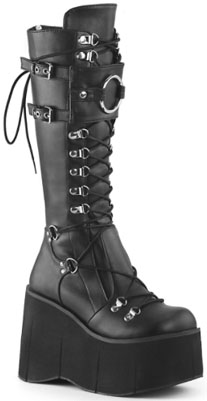 Pleaser/Demonia black pu lace up 4 1/2 inch platform women's Kera knee high boot with shield, back zip