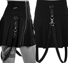 Killstar pleated black poly elastane Blair Bitch strap mini skirt
