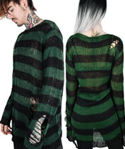 Killstar black acrylic cotton black/green stripe Absinthe knit sweater top