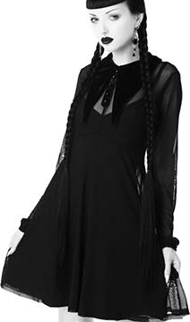 KillStar black chiffon mesh Lily of the Alley button front exaggerated collar dress with slip