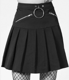 Killstar black poly elastane No Lip pleated o-ring mini skirt