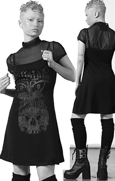Killstar Deimos 2 piece dress with mesh short sleeve top with round neck, Killstar skull graphic