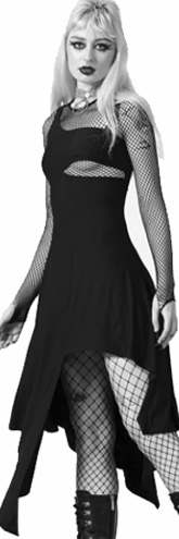 Killstar black rayon elastane Corvia Assymetric shoulder strap dress