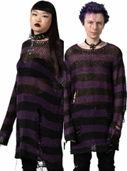Killstar black acrylic cotton black/eggplant stripe unisex Graph knit sweater top