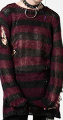 Killstar Cassius Knit distressed stretch poly burgundy black stripe longsleeve sweater top