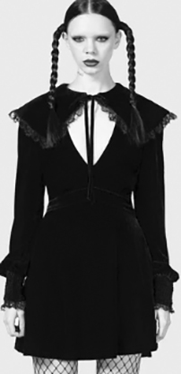 Killstar black poly elastane velvet long sleeve Emilee Emilee collar dress