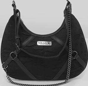 Killstar distressed black poly Slouch handbag with chain
