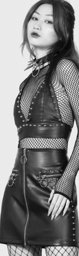 Killstar Madrigal black pu faux leather front zip o-ring mini skirt