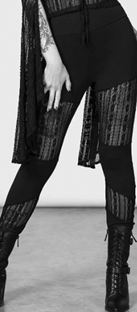 Killstar stretch black cotton Alvaro leggings pant with lace panels