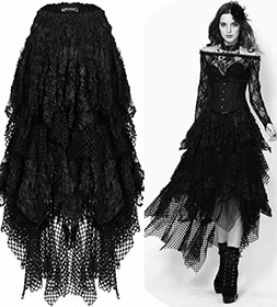 Dark in Love Gothic messy lace and mesh elatic waist skirt