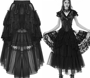 Dark in Love Gothic punk vintage court elastic waist high low skirt 