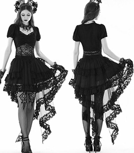 Dark in Love Gothic punk frilly elastic waist high low swallowtail skirt 