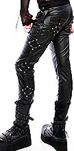  Lip Service black vegi leather matte vinyl guys pants with o-rings down side of leg and o-ring back pocket 