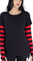 Poizen Industries Menace black red stripe cotton elastane pullover top
