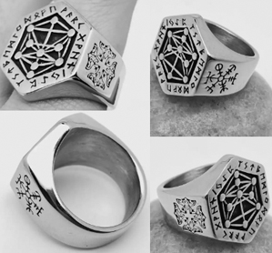 Viking rune compass stainless steel ring