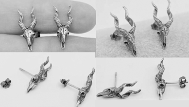 Sterling silver skull goat head earrings 