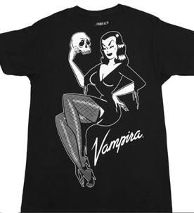 Kreepsville Vampira jumbo skull pin up tee shirt