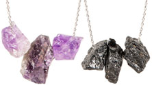 Rough triple gemstone necklace on 16 inch chain with 2 inch extender