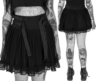 Heartless black ruffled Odyssey mini skirt with belted waist