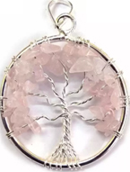 Rose Quartz tree of life necklace with silver trim