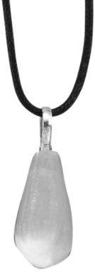 Selenite teardrop pendant necklace on black cotton cord