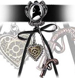 Alchemy English pewter Steampunk Memento For A Highwayman cameo choker with hanging gear heart, gun