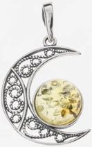 Baltic citrine amber sterling silver moon pendant
