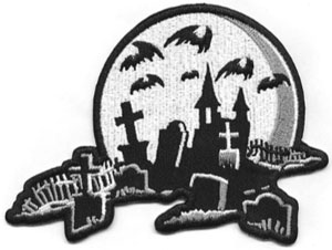 Kreepsville Nighttime Cemetery iron on black embroidered patch