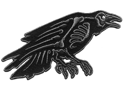 Kreepsville skelli bones raven iron on black embroidered patch