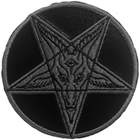 Satanic Circle Baphomet Shiny black iron on embroidered patch.