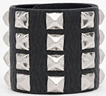 Mascorro Leather studded black leather 4 row pyramid stud snap wristband.