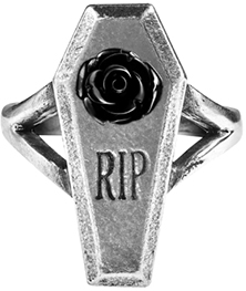 Alchemy English pewter RIP Rose coffin ring.