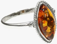 Sterling silver Baltic cognac amber ring
