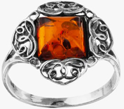 Sterling silver congac amber ring