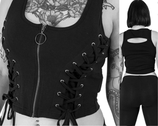 Vixxsin black cotton elastane Regan double laced zip front ladies' corset top