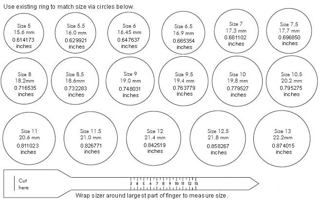 the Alchemy ring size chart. Rings Size N = Size 7 (17mm,), Q = Size ...