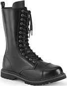 Pleaser black leather guys' 14 eyelet lace up steel toe combat sole ankle boot with inside zip closure